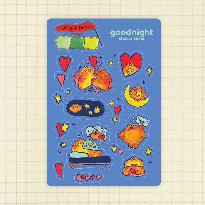 Goodnight Frogs Sticker Sheet for wholesale by We Are Frogs