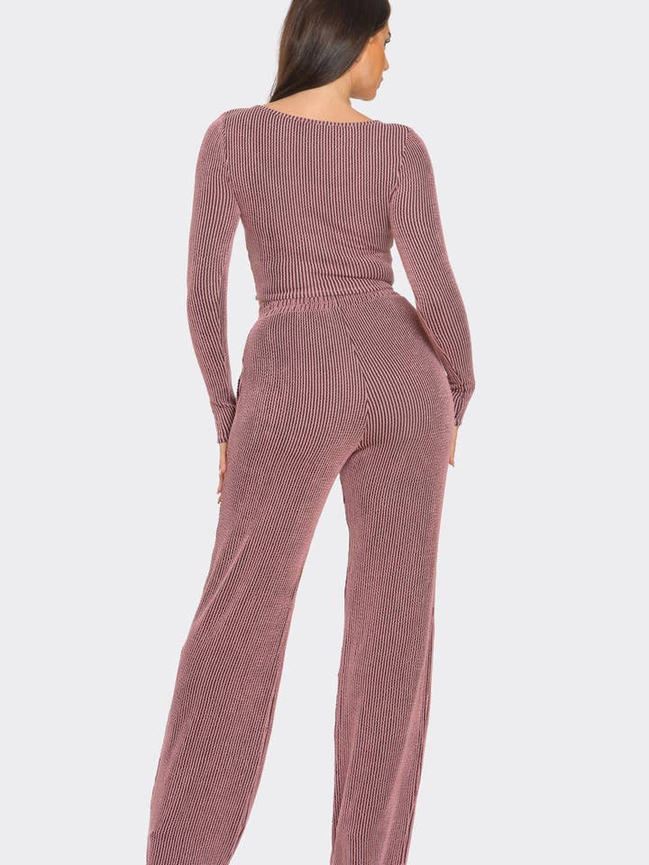 Julia by LoveJ - Wholesale Lounge Set - Women's - Prime Rib Striped Pattern Top And Pants Set
