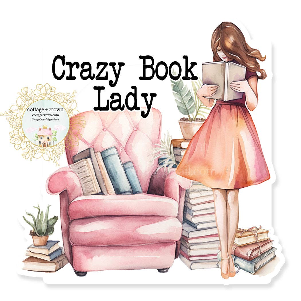 cottage + crown - Wholesale Sticker - Book - Crazy Book Lady Vinyl Decal Sticker0