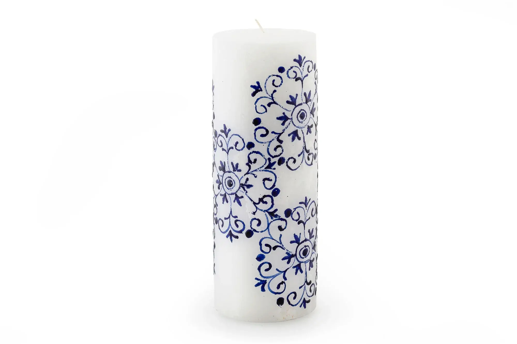Thumbprint Artifacts - Wholesale Tapered Candle/Candlestick - Henna Blue on White Candle3