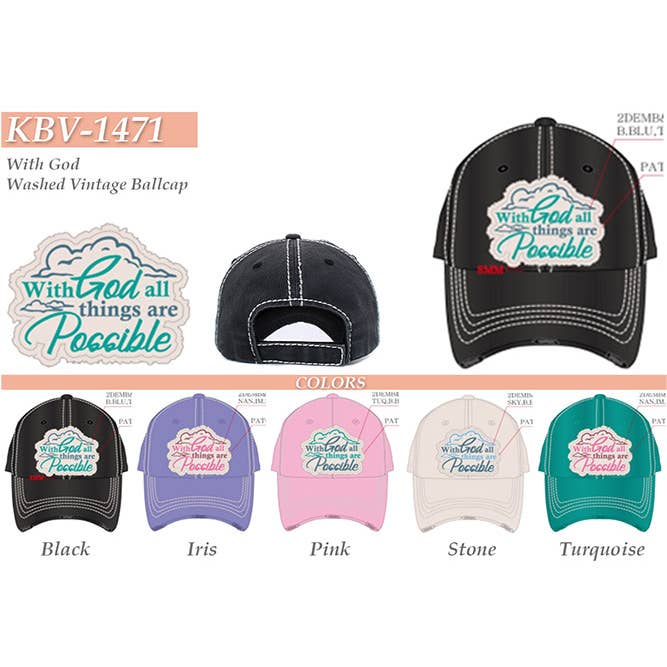 Hana - Wholesale Baseball Cap - Women's - WITH GOD ALL THINGS ARE POSSIBLE Vintage Cap7