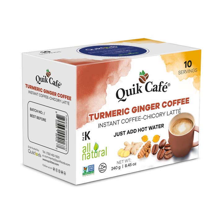 Quik Tea - Wholesale Instant Coffee/Espresso - Quik Café Tumeric Ginger Coffee Latte - 10 Count1