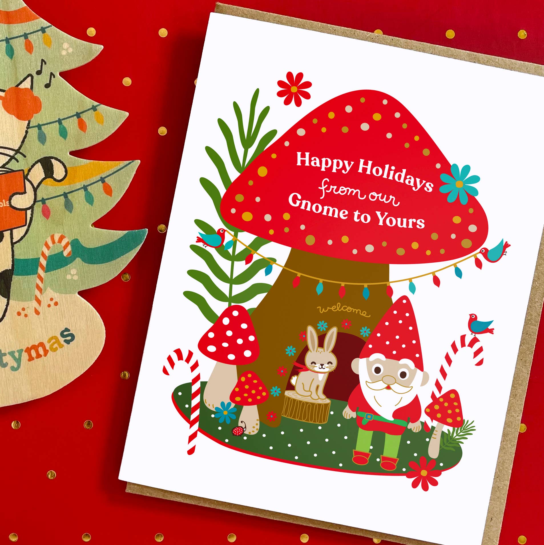 Night Owl Paper Goods - Wholesale Season's Greetings Card - Gnome Home Holiday Card1