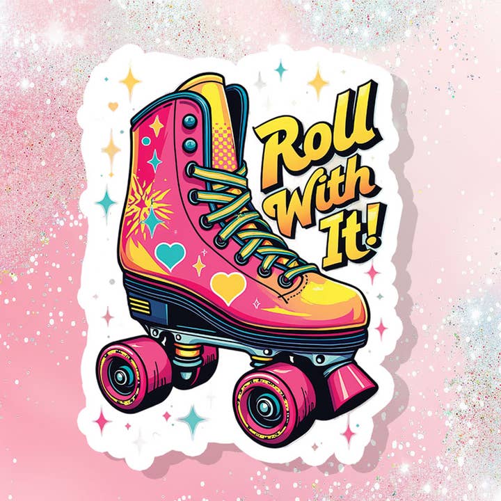 Roll With It Retro Vinyl Sticker Y2K Skate for wholesale by Bella Custom Printing