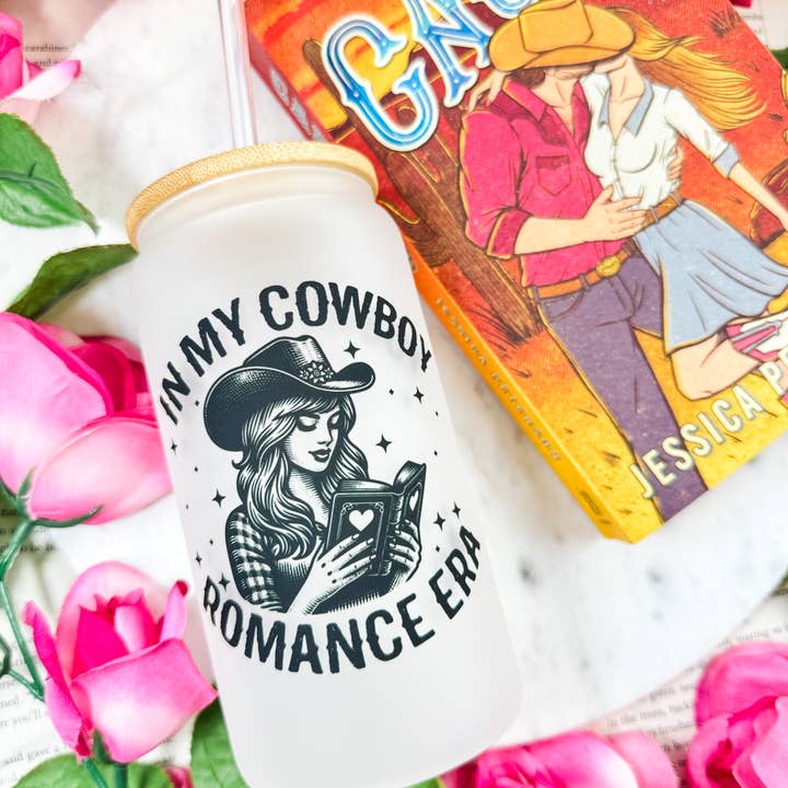 Dans mon ère de romance cowboy Tasse en verre dépoli 16oz pour la vente par The Swoon Room