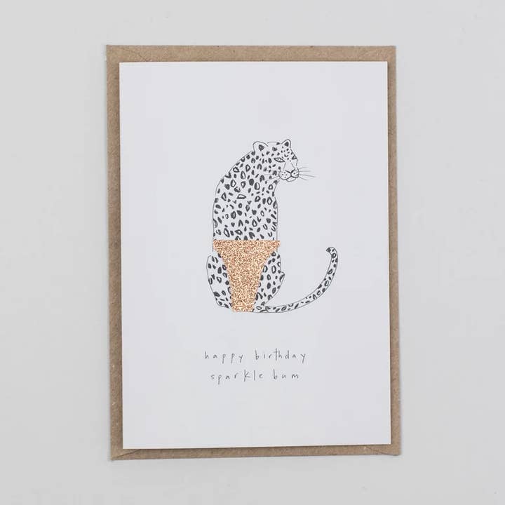HAPPY BIRTHDAY SPARKLE BUM CARD for wholesale by Katie Housley