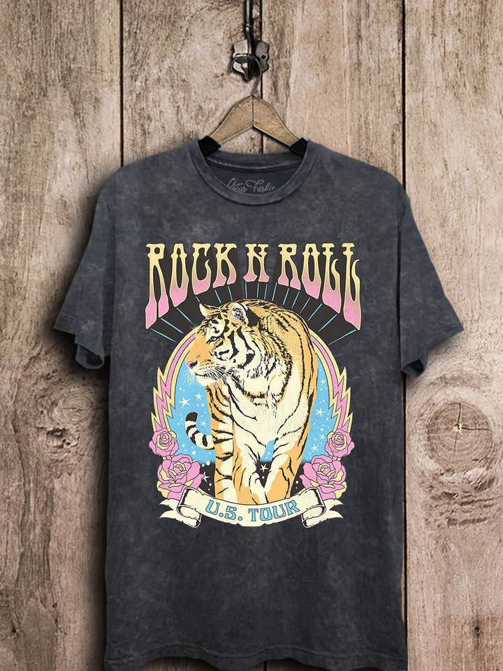 Top Gráfico Rock Roll U S Tour Tiger por atacado de Lotus Fashion Collection