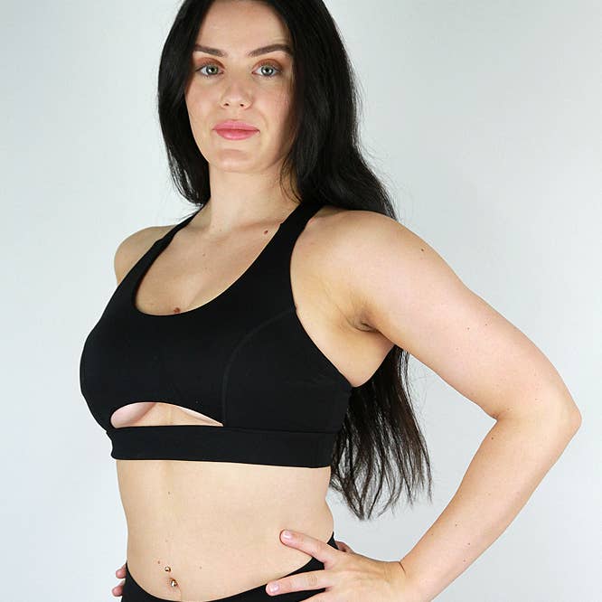 Matte Black Trinity Sports Bra for wholesale by Rarr Designs