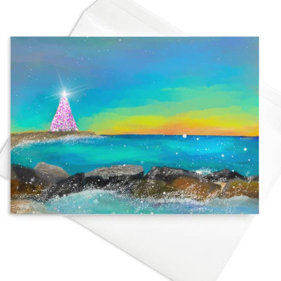 Noël sur la plage - Carte de vœux 5X7 inspirée par l'océan pour la vente par Kelly Beyer Art Cards & Prints
