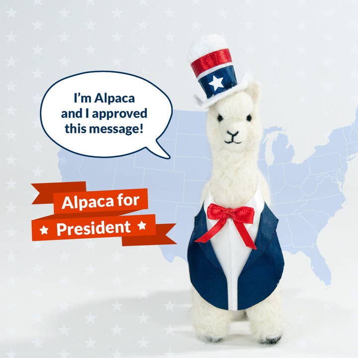 President Alpaca- Artisan Hand-Felted Alpaca Sculpture for wholesale by Lanart Alpaca