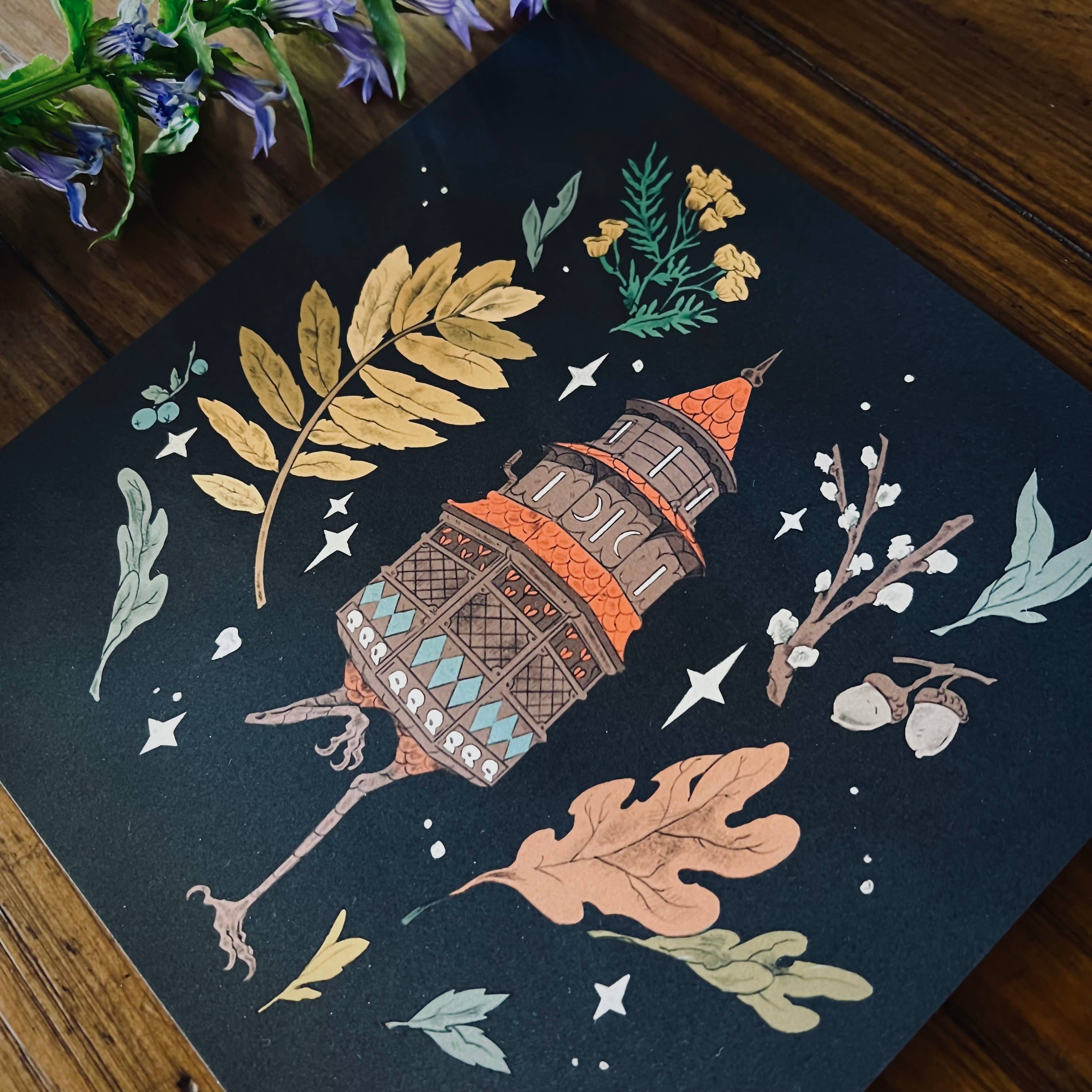 The Winter Den - Wholesale Art Print - Fall Baba Yaga House 8x8" art print2