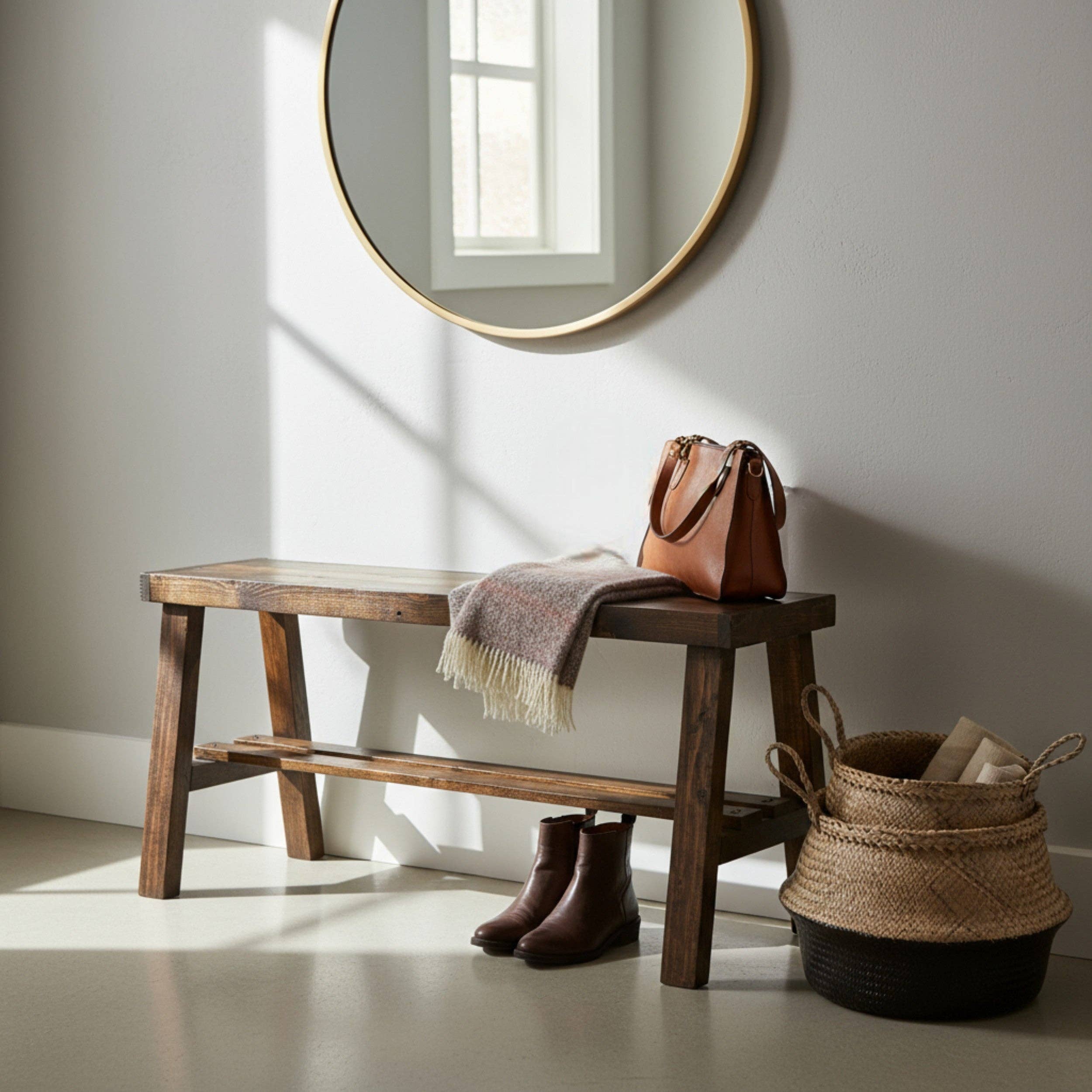 Intrinsic Haven – wholesale Bench – Farmhouse Olive Branch Solid Pine Wood Entry Bench1