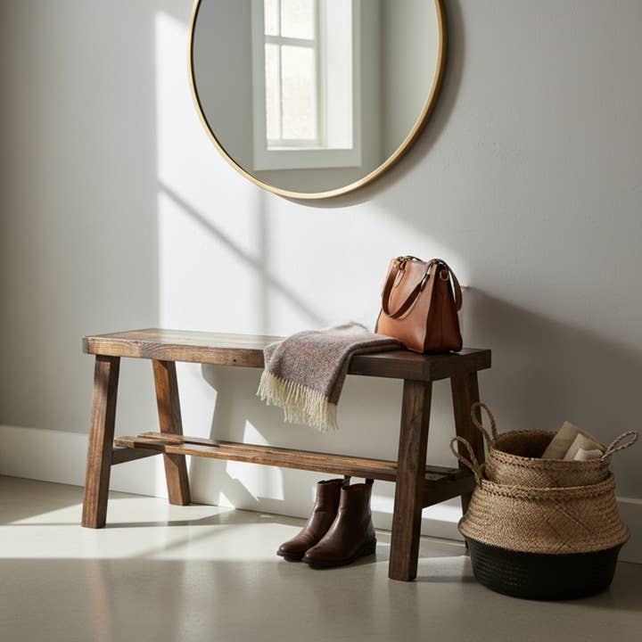 Intrinsic Haven – wholesale Bench – Farmhouse Olive Branch Solid Pine Wood Entry Bench1