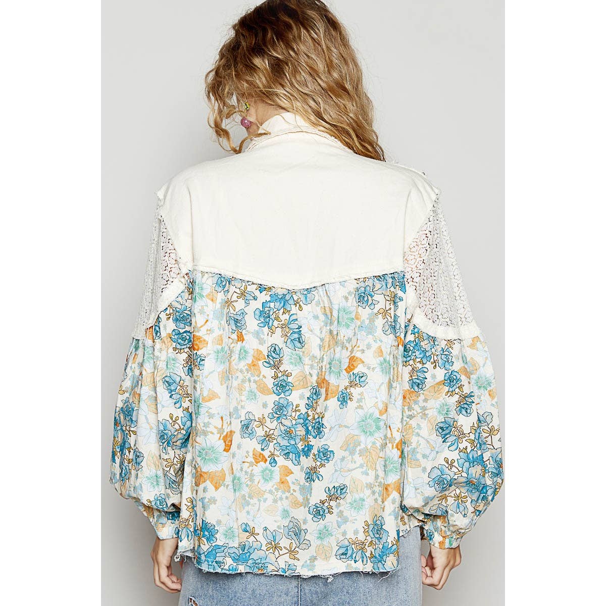 Pol Clothing - Vente Chemise à col boutonné – femme - Chemise contrastante vintage à motif floral délavé8