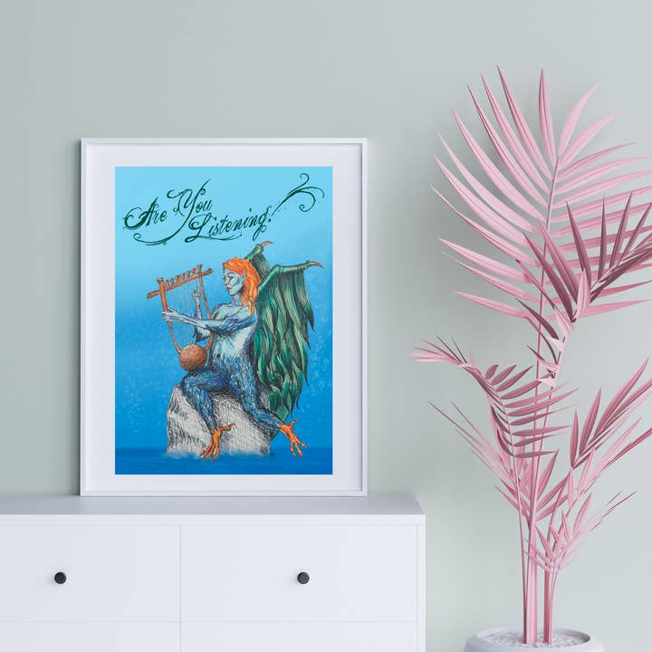 Hannah Kate Makes - Wholesale Art Print - Are You Listening? Art Print - Siren Harpy Greek Mythology10