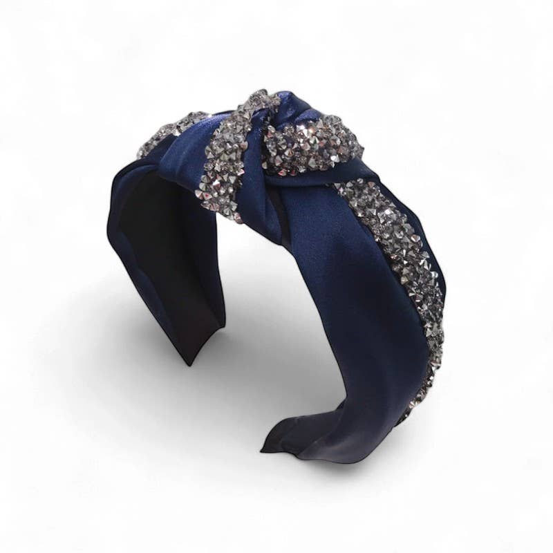 Last True Angel – wholesale Fashion headband – women's – Satin Twist Knot Headband with Pewter Stones in Navy0