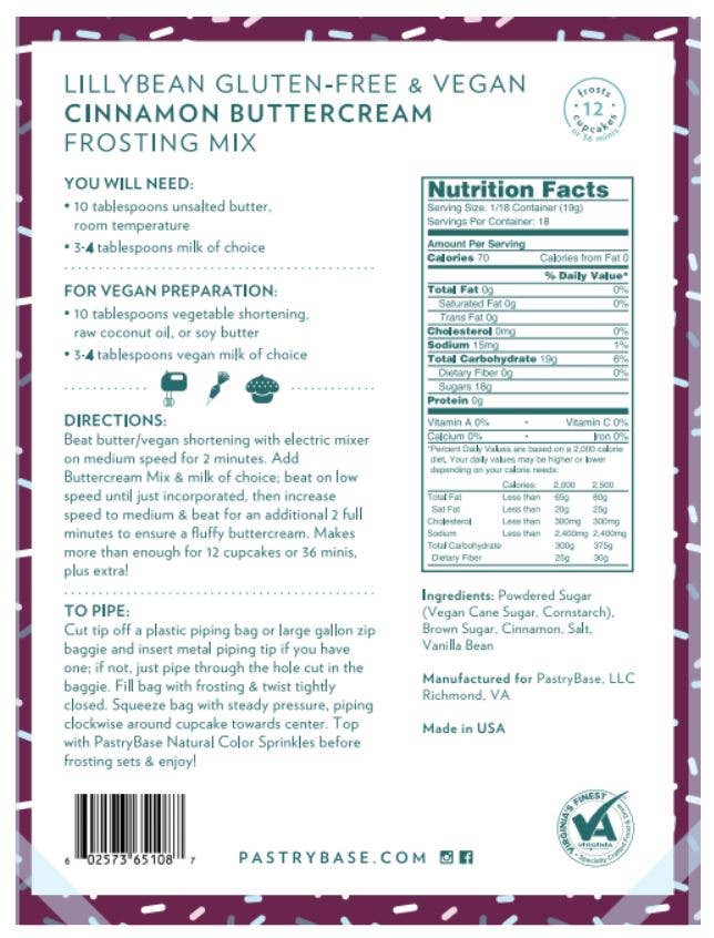 LillyBean Baking - Wholesale Cake Mix - Cinnamon Buttercream Frosting Mix (Vegan & Gluten-Free)1