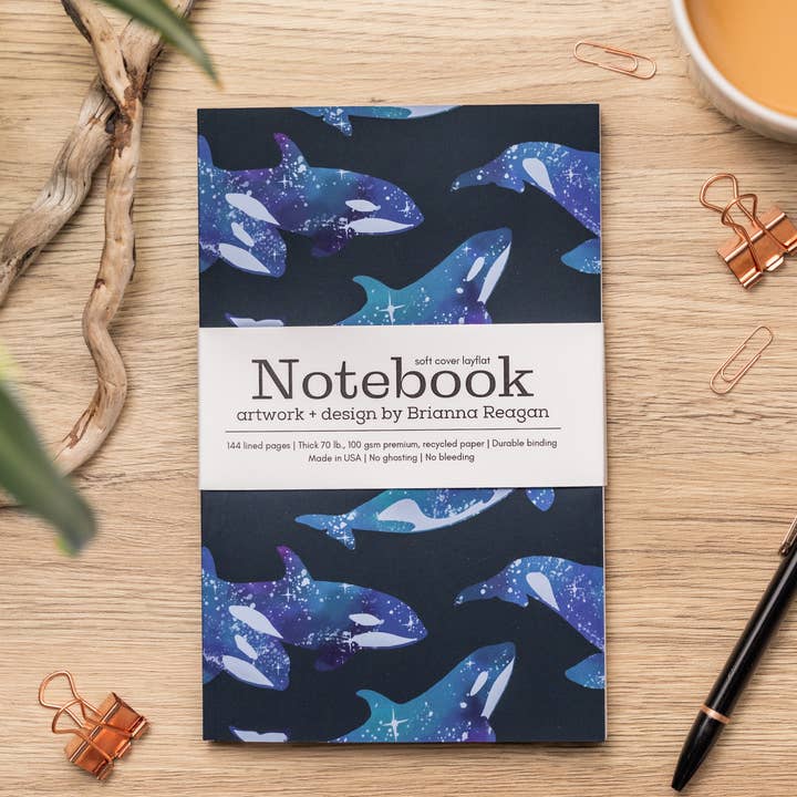 Celestial Orcas / Notebook + Sketchbook for wholesale by Brianna Reagan Creates