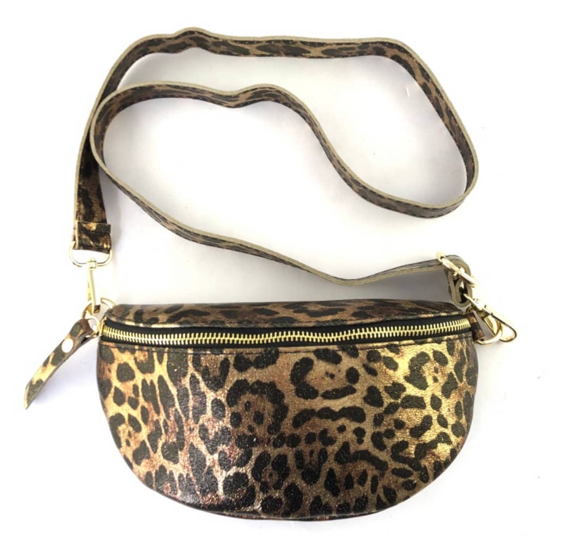 JIJOU CAPRI - Wholesale Belt Bag - Women's - Almond Leather Fanny Pack Leopard Print JIJOU CAPRI2