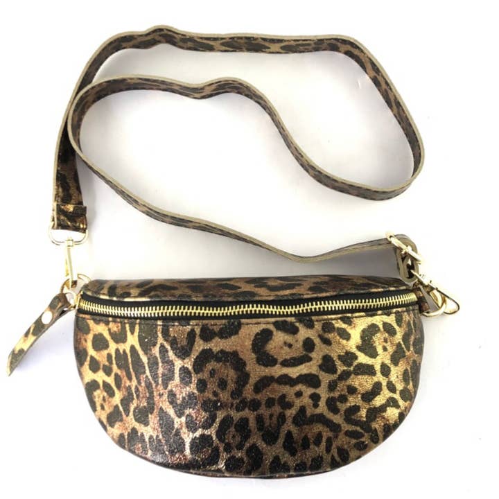 JIJOU CAPRI - Wholesale Belt Bag - Women's - Almond Leather Fanny Pack Leopard Print JIJOU CAPRI2