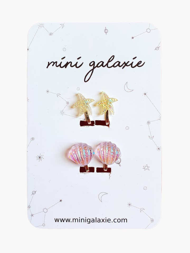Clip-on earrings for children - star and shell for wholesale by Mini galaxie