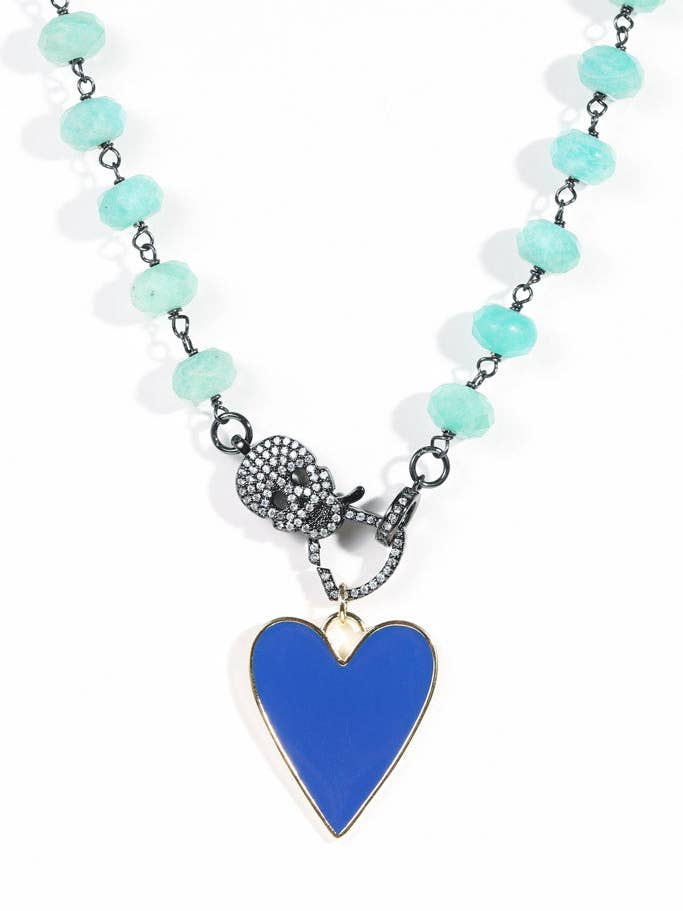 Aqua Glow Crystal Skull Beaded Necklace for wholesale by Little Luxe Charm Co.