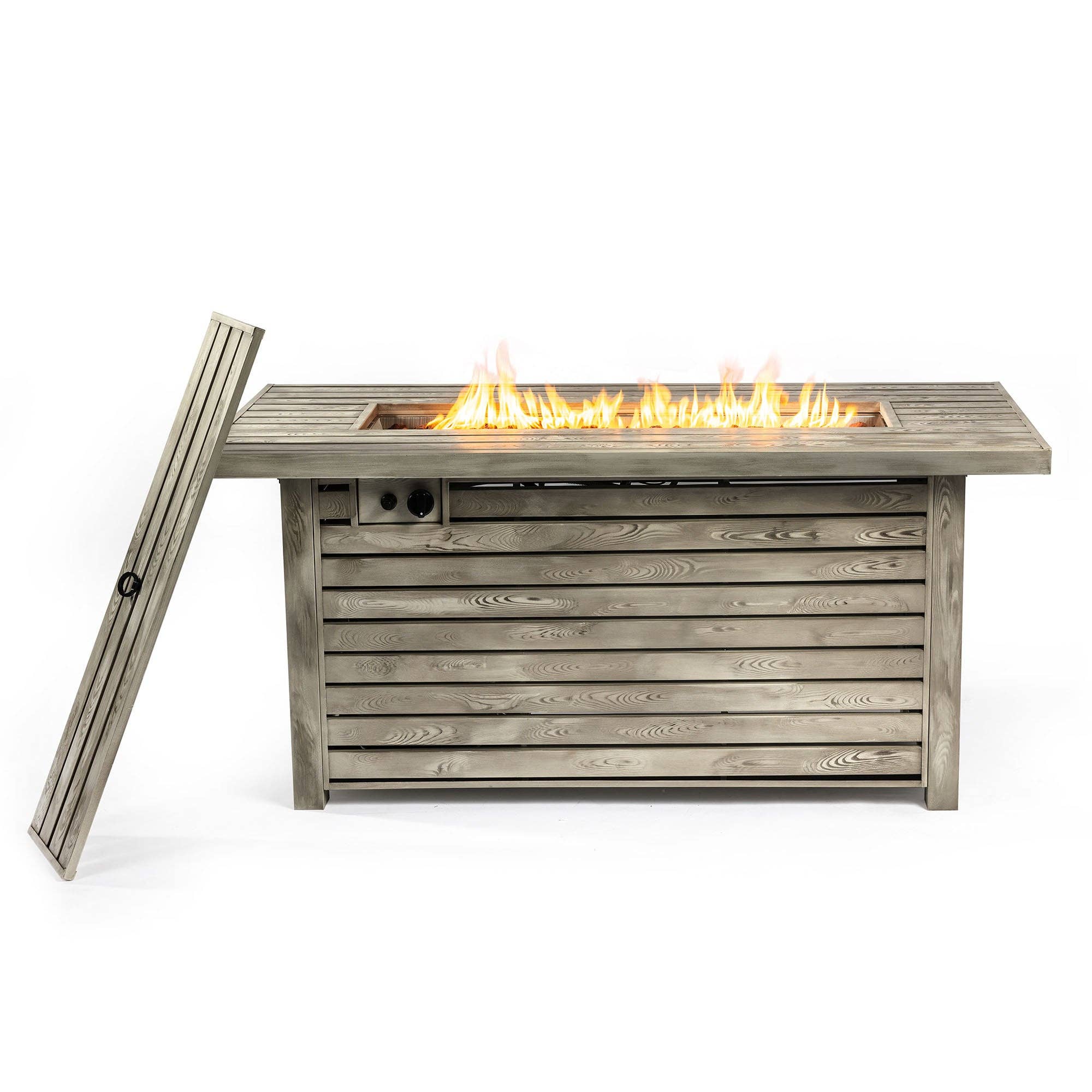Orange County Decor - Wholesale Fire Pit - 54Inch Outdoor Fire Table Steel Fire Pit Table With Wood Grain Surface Light Beige Steel6