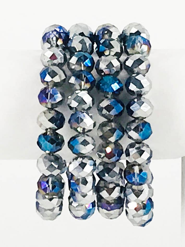 Silver & Blue Glass Bead Stretchy Bracelet for wholesale by Magnolia & Peach Jewelry Boutique, LLC