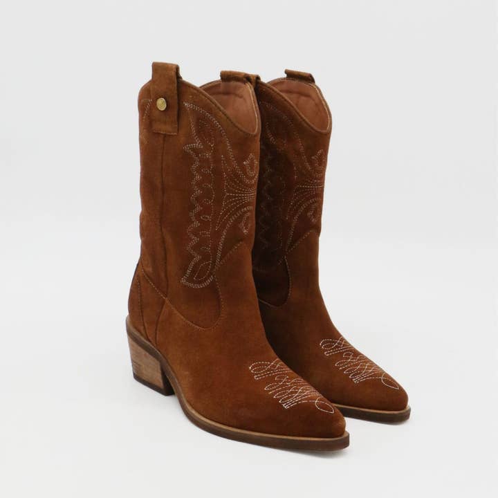 Unstoppable western cowboy boots tan suede womens shoes for wholesale on Faire