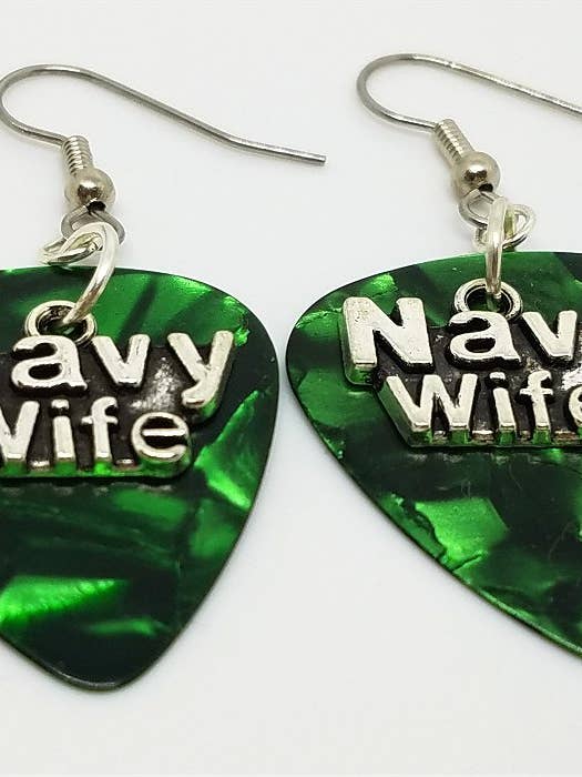 Navy Wife Charm Guitar Pick Earrings for wholesale by Simply Raevyn