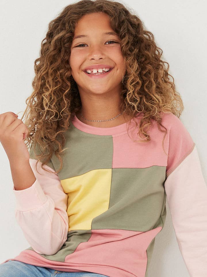 Girls Color Blocked French Terry Pullover Top for wholesale by Hayden LA