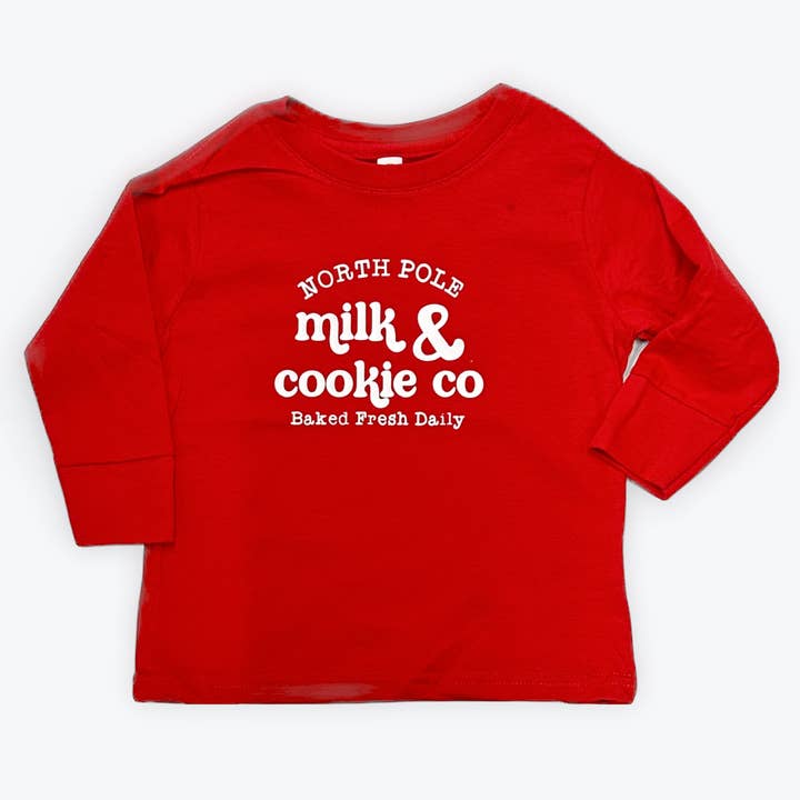 North Pole Milk & Cookies Co. Toddler Long Sleeve Tee for wholesale by The Little Hare