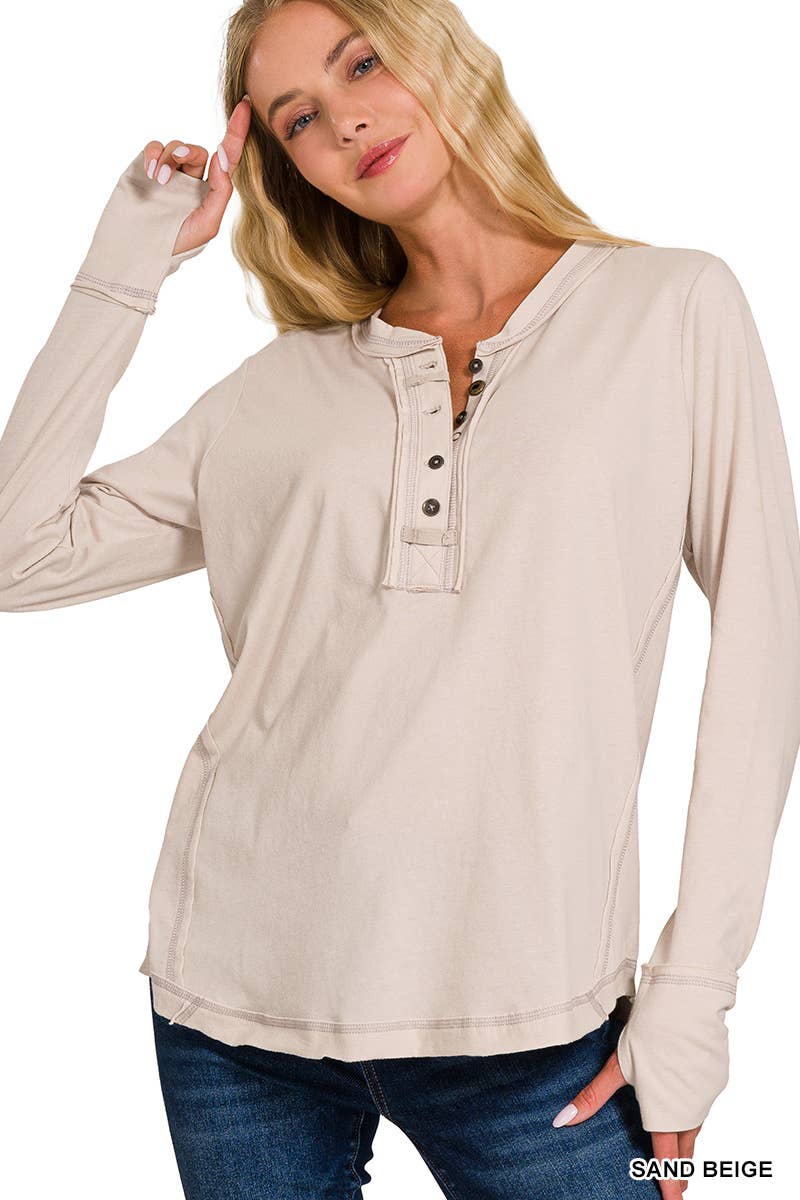 42POPS - Wholesale T-Shirt - Women's - ..'SI-24797 THUMB HOLE CUFFS BUTTON CLOSURE LONG SLEEVE TOP