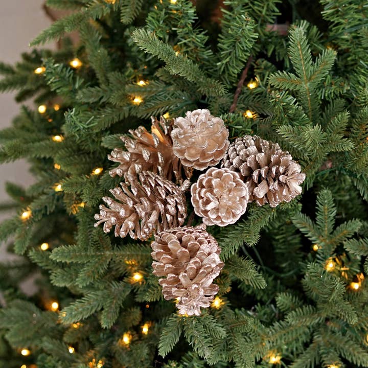 Holiday Depot Inc. - Wholesale Christmas Decoration - 570131- 14.5inL Champagne Glitter Pinecone Spray-5