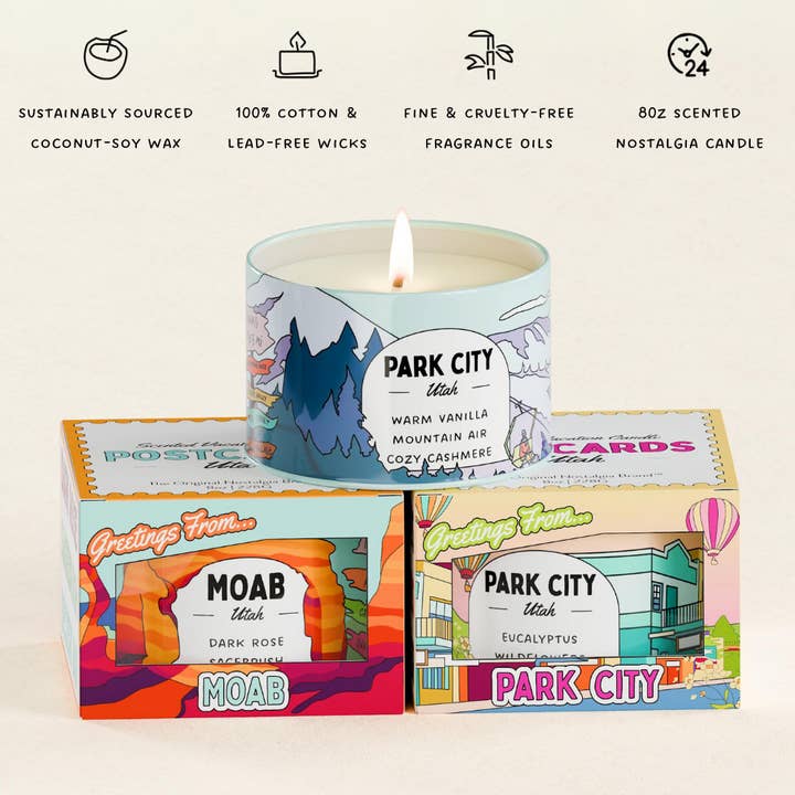 Postcards - Wholesale Jar/Filled Candle - Park City Winter, Utah | Scented Destination Candle