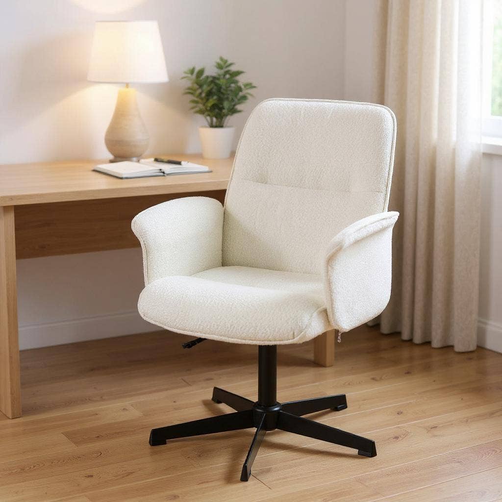 HomeRoots – wholesale Chair – Off White and Black Boucle Adjustable Height Swivel Executive Office Chair1
