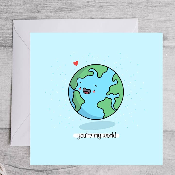 BananaRoseArt – Cartão de amor por atacado – Você é meu mundo Kawaii cartão de trocadilho romântico3