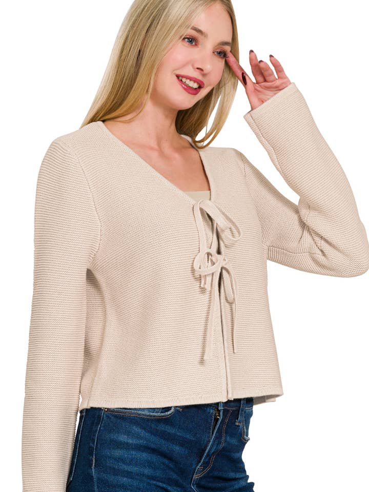 42POPS - Wholesale Cardigan - Women's - ...._ 0801 Tie Front Sweater Cardigan SI-274876