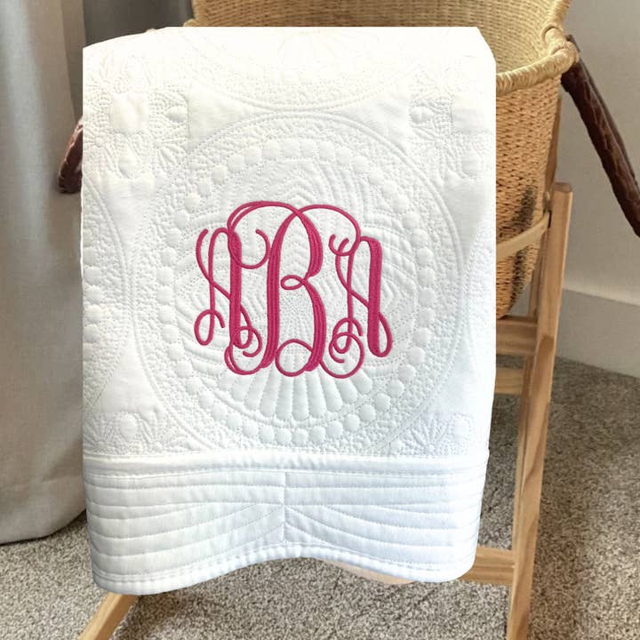 Personalized Monogram Baby Quilt Script Vine Monogram for wholesale by Creatively Cheryl