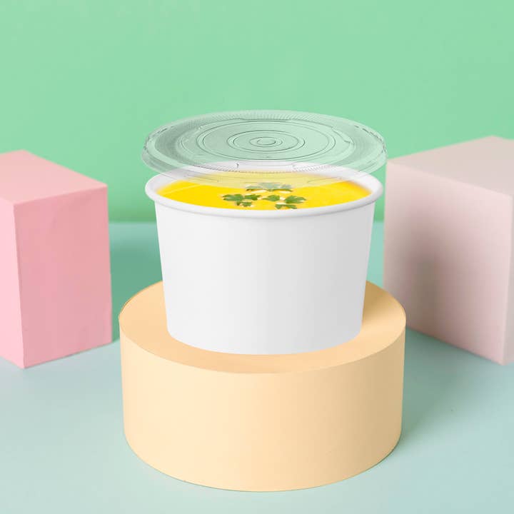 Smarty had a Party – Engroshandel Engangsbæger – 12 oz squat papirsuppekopper med låg - 50 sæt1