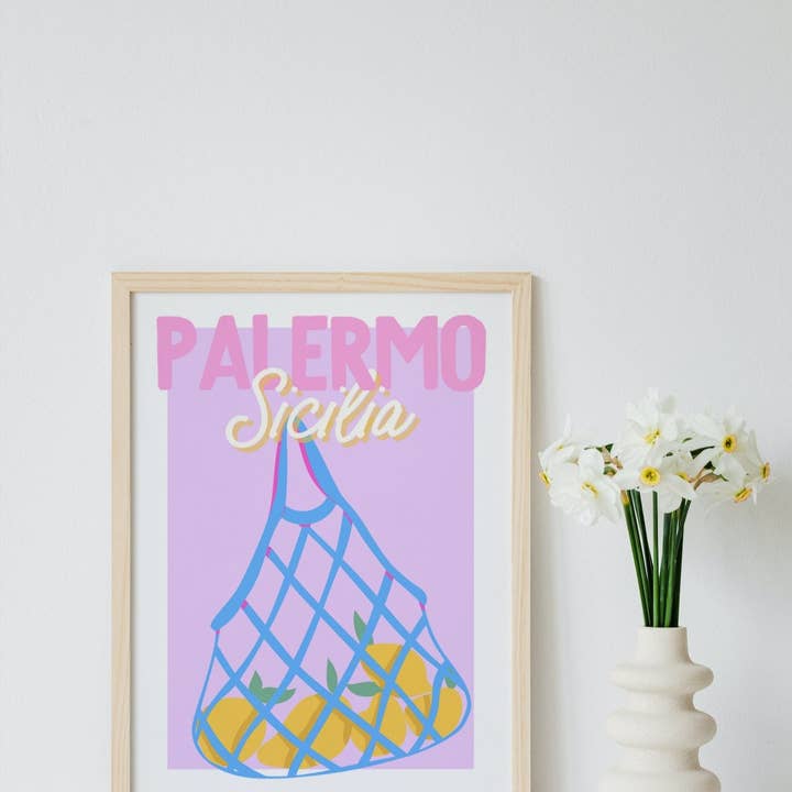 Palermo | Poster del mercato della frutta Stampa artistica del mercato dei fiori per la vendita all'ingrosso da parte di Moo and May Studio