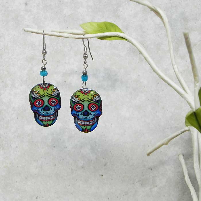 Pichincha - Wholesale Dangle Earrings - Acrylic Day of the Dead Sugar Skull Dangle Earrings3