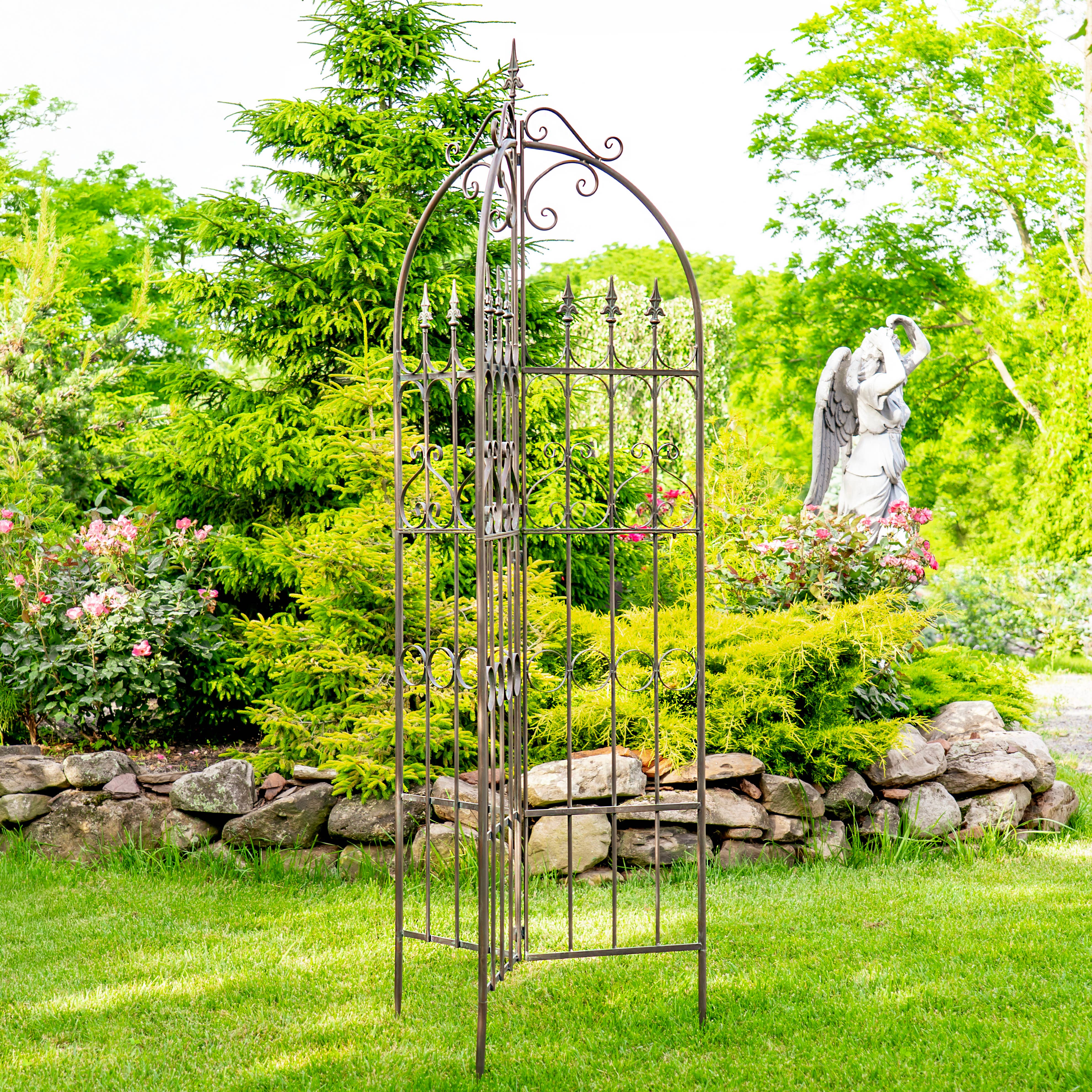 Zaer Ltd. International - Wholesale Trellis - Three Wall Iron Trellis with Fleur-de-lis "Paris 1968" -7.7'7