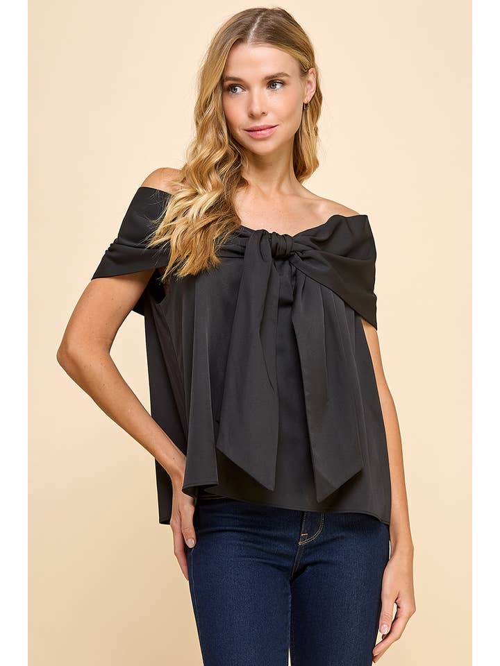 TCEC - Wholesale Blouse - Women's - CT9079-Bow Accented Off The Shoulder Top