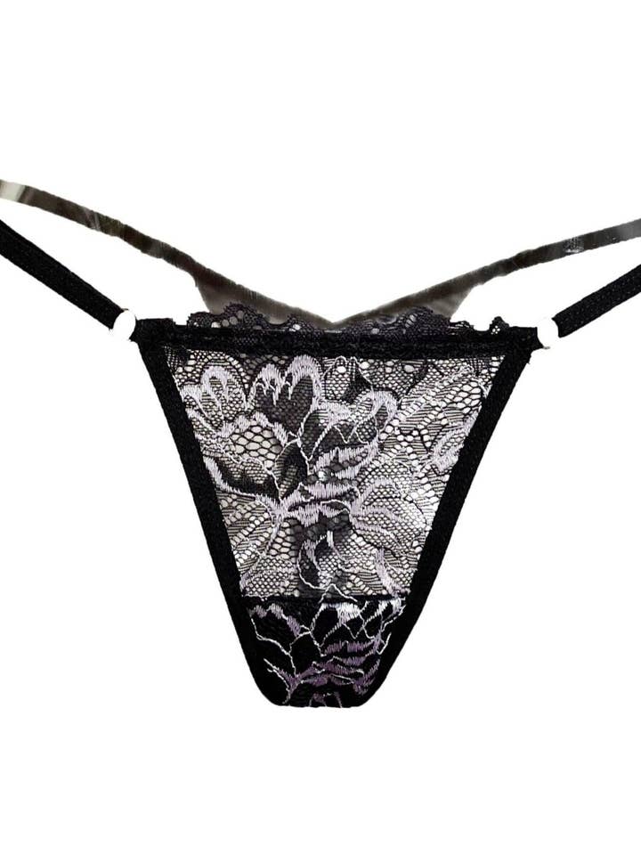 Kyoto Bicolor Lace and Tulle Strappy Thong for wholesale by Carol Coelho Intimates