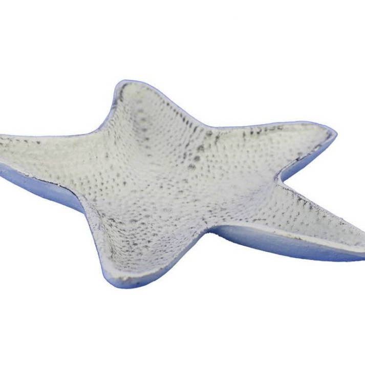 Tazón decorativo de estrella de mar de hierro fundido encalado 8" para venta al por mayor de Hampton Nautical