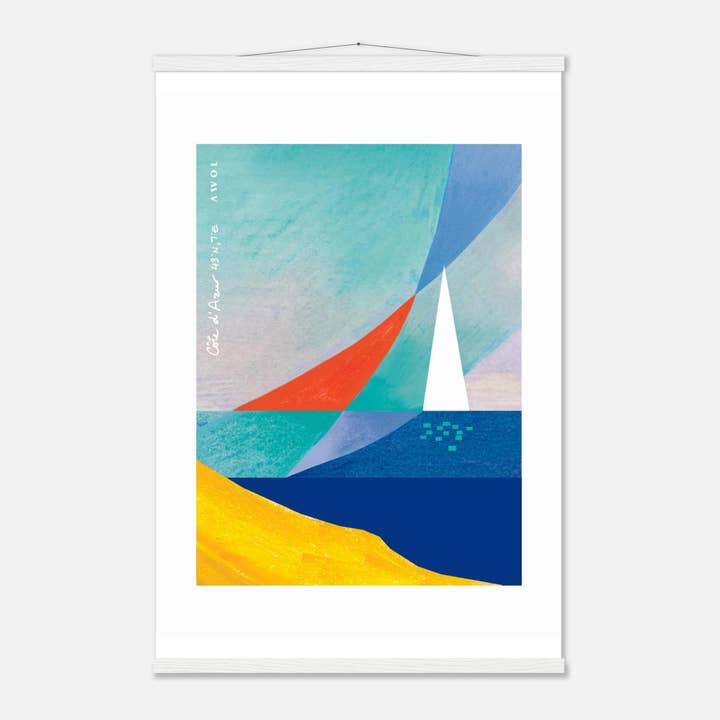 Sailboat On Abstract Sea: Côte d'Azur Poster with Hanger for wholesale by Creations Awol