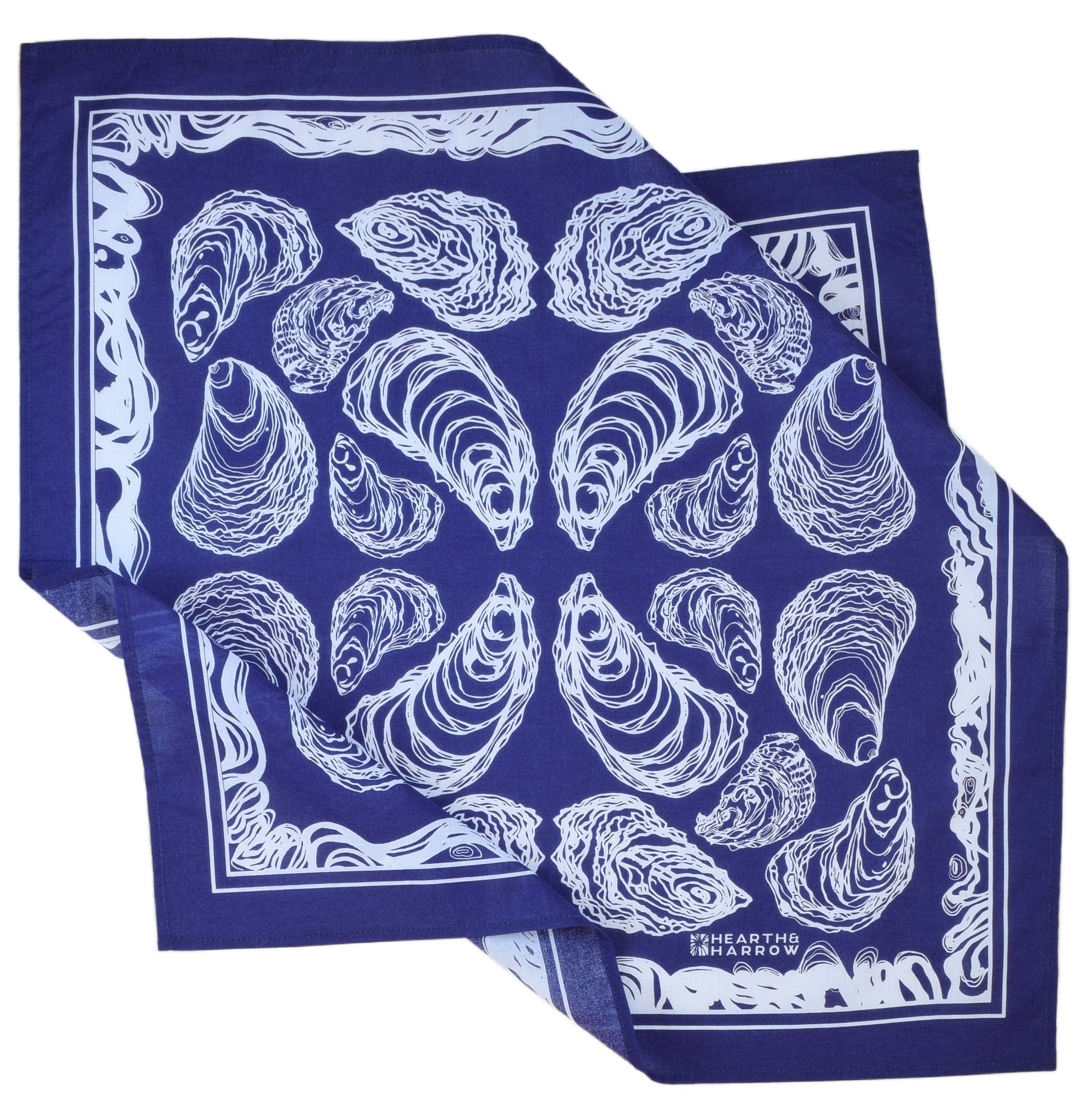 Hearth and Harrow - Wholesale Bandana - Unisex - Oyster Bandana - 100% Cotton - Hand Printed - Royal Blue1