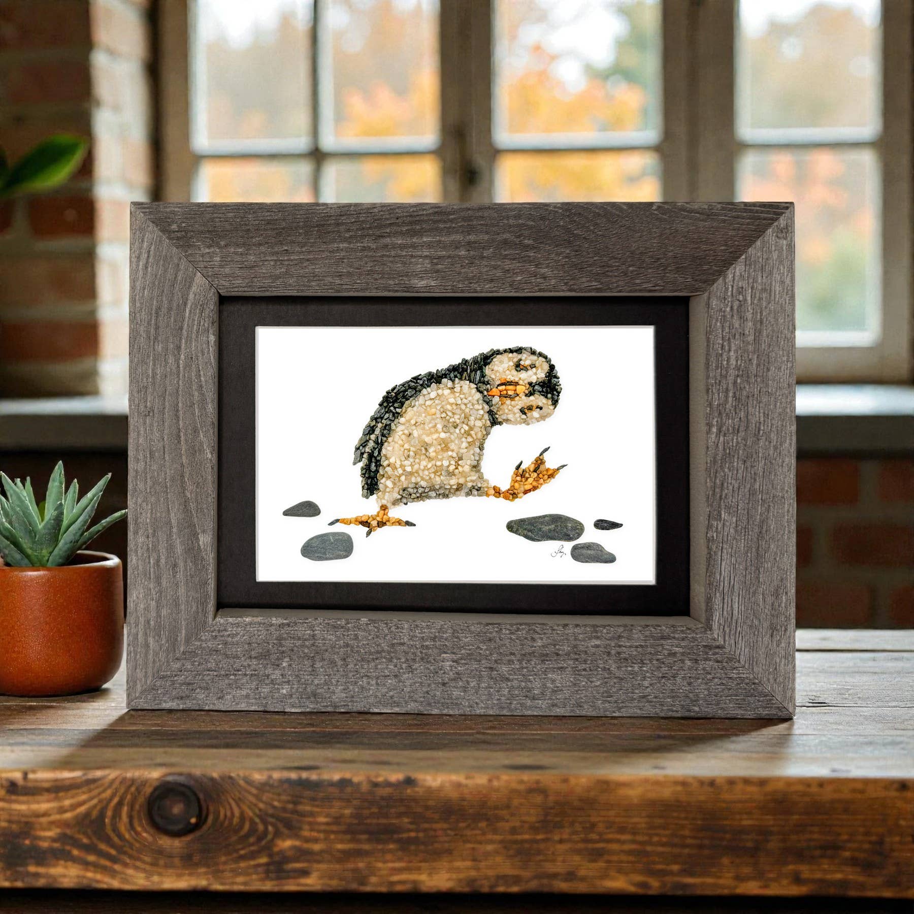 Black Puffin Bird 5x7 Print – Maine Made Repurposed Wood Frame for wholesale on Faire4