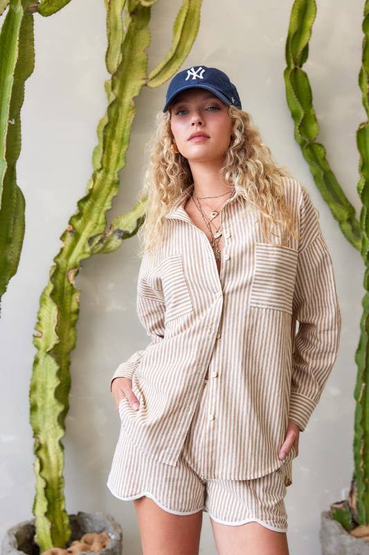 ILLA ILLA - Wholesale Button Down Shirt - Women's - Striped Cotton Shirt Top10